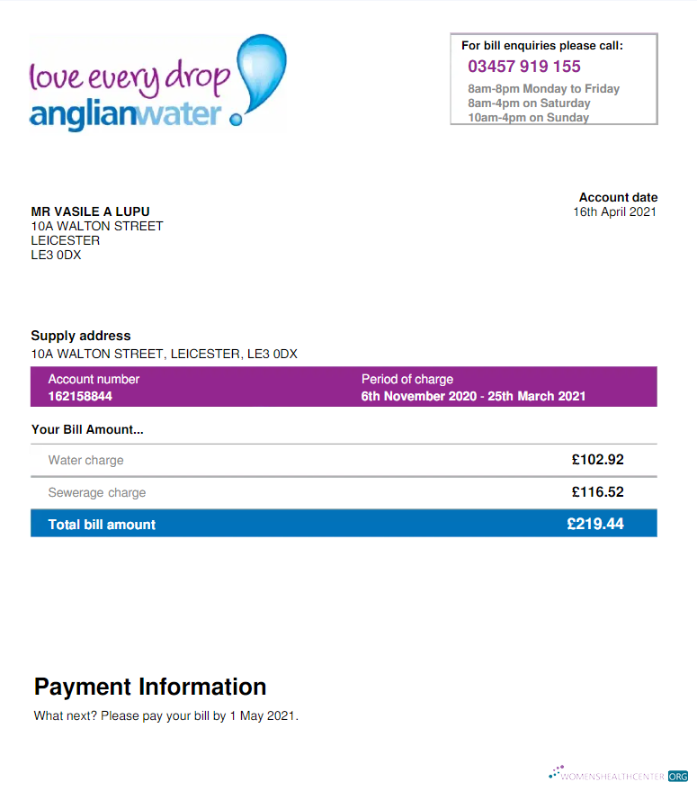 download download USA ANGLIAN WATER utility bill Word and PDF template PDF template PDF template